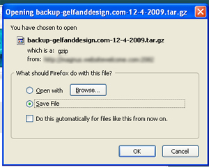 backup download dialog box