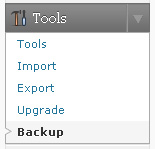 backup menu option in tools menu