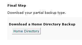 cPanel X final step of home directory backup